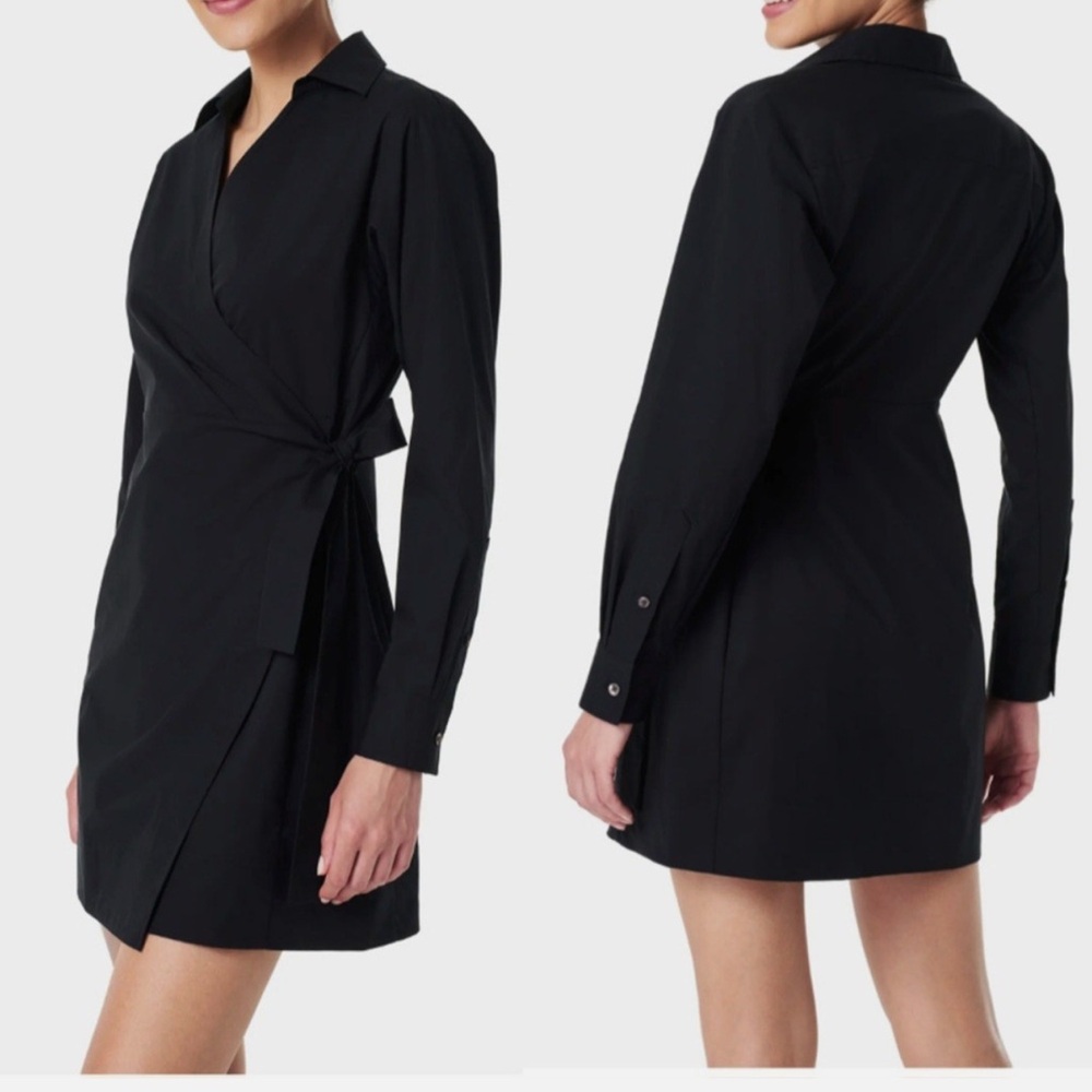 SPANX Poplin Wrap Dress Classic Black Size 1X NEW!